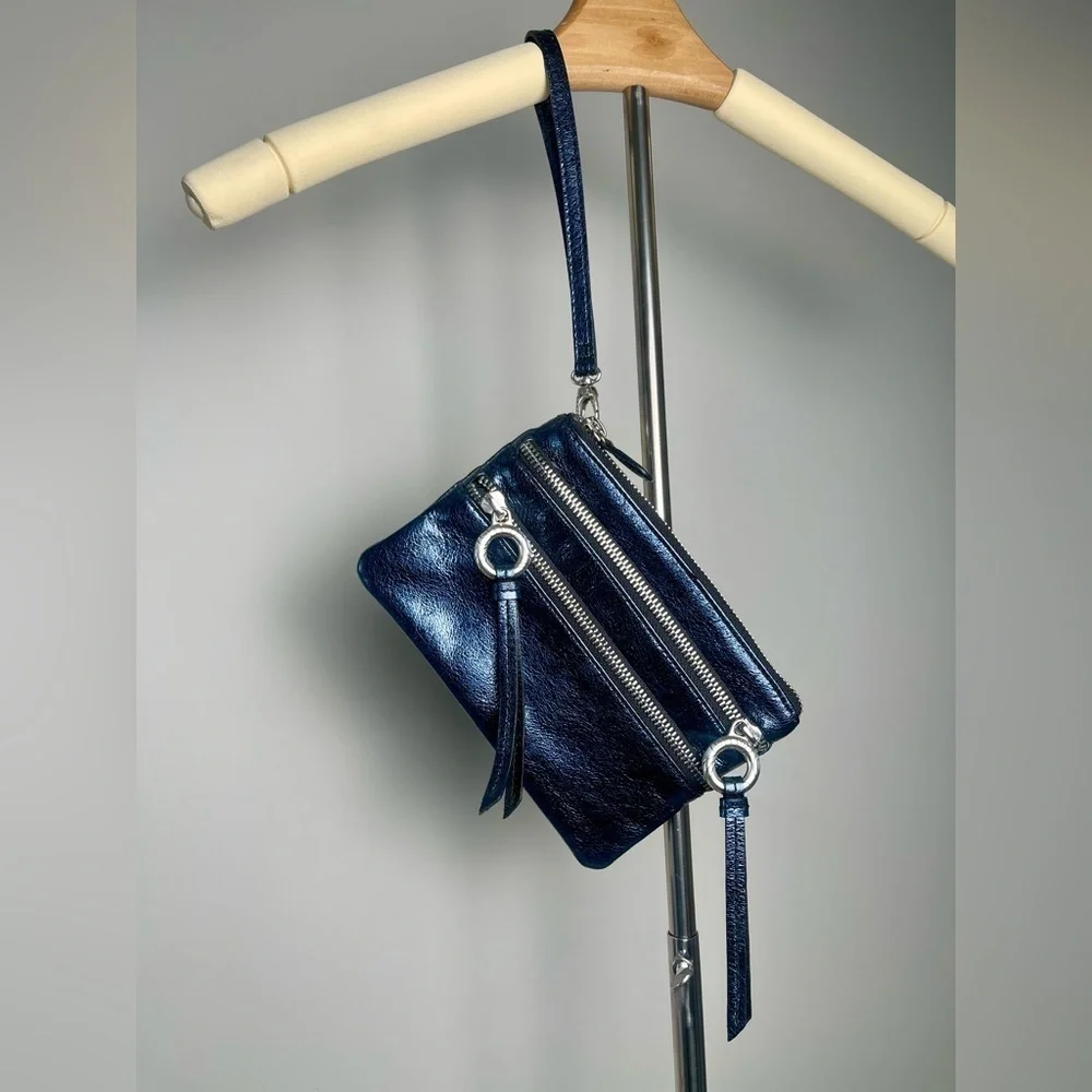 Brighton | Blue Metallic Triple Zipper Wristlet Pouch